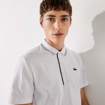 Lacoste SPORT Signature Breathable Golf Polo Shirt - Polo Pánské Bílé / Tmavě Blankyt Blankyt | CZ-B